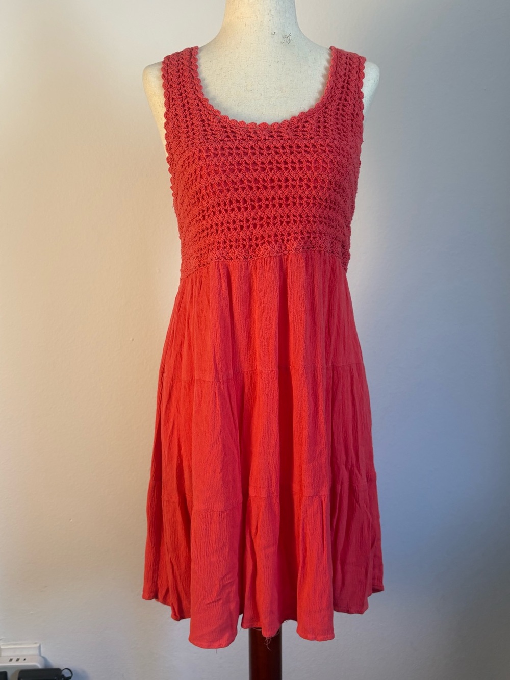 Coral boho crochet backless dress